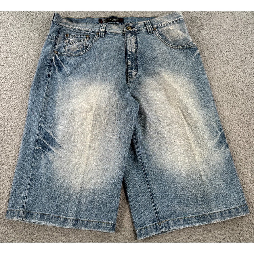 VTG Miskeen Jean Shorts Mens 38x16 Blue Denim Bermuda Faded Western Baggy Jorts
